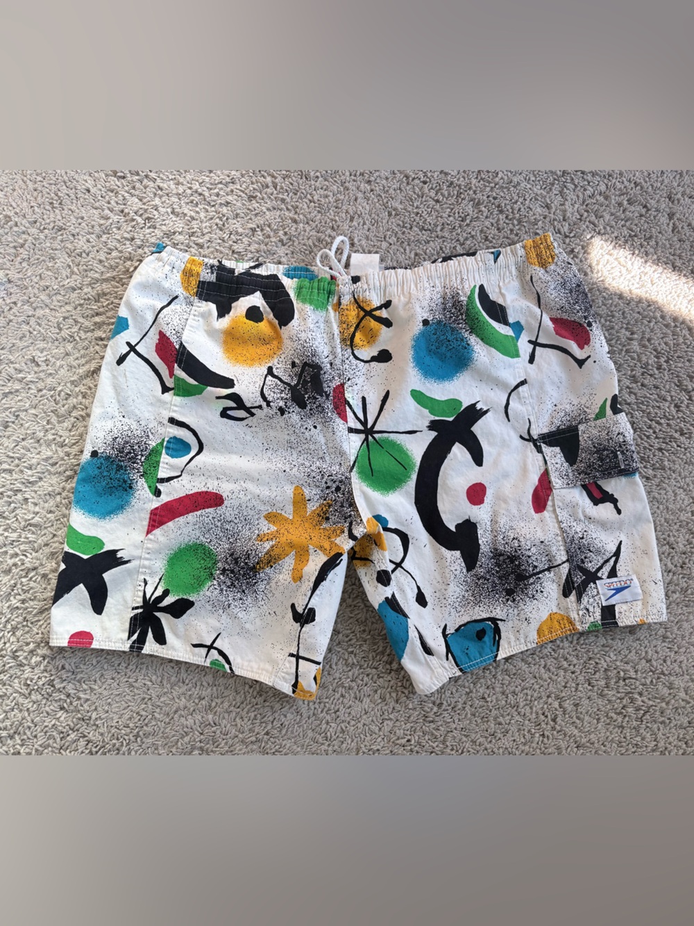 Vintage Speedo Swim Trunks Abstract Art Print Men's Multicolor Boardshorts Large